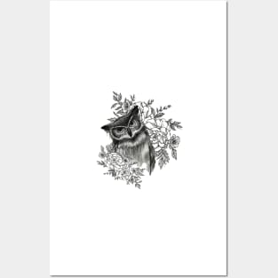 Owl in flowers Posters and Art